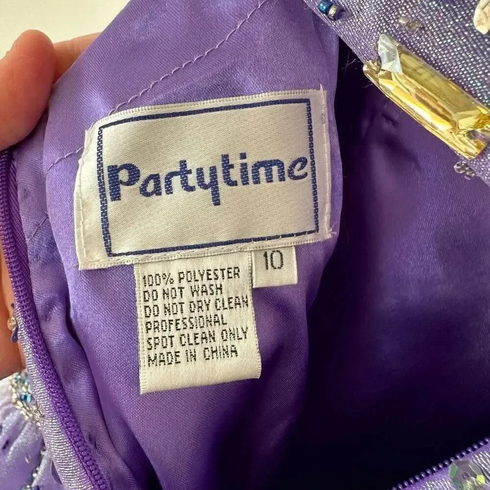 Party Time Formals Women’s Purple Iridescent All over Beaded Bodice Tulle Mini D